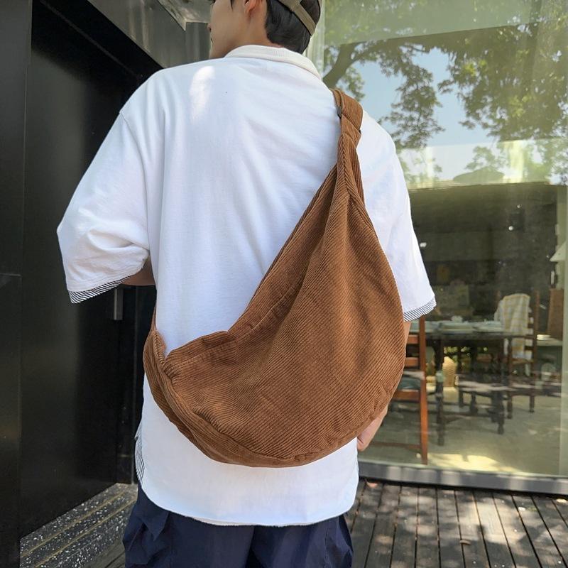 Kuluosidi Lichtgewicht Corduroy Tas Dames Effen Kleur Schoudertas Heren Reis Crossbody Tas zwart