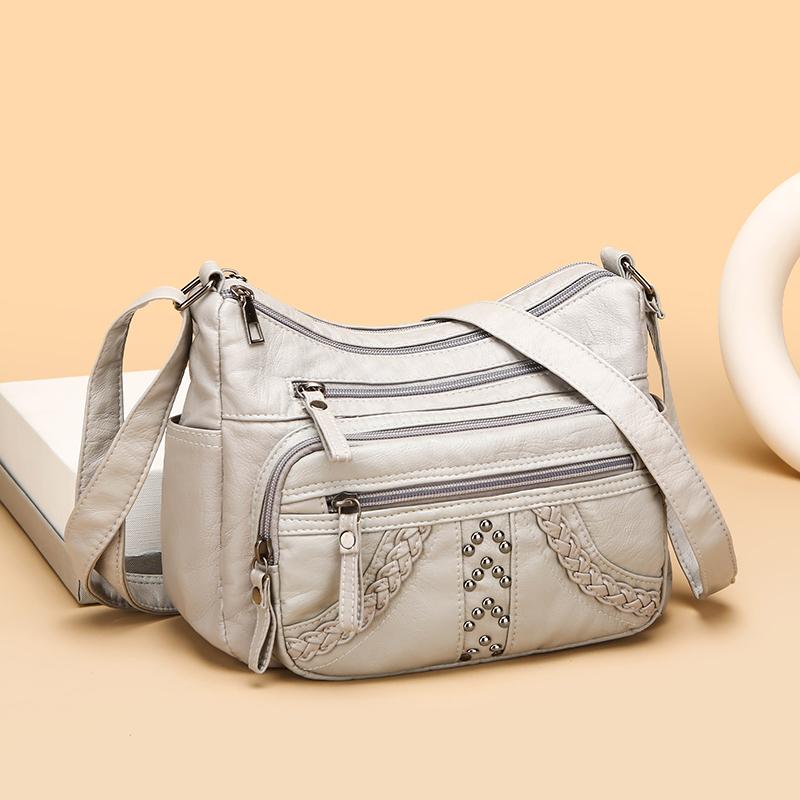 Kuluosidi PU Damestas Zacht Leer Meerdere lagen Effen Kleur Crossbody Tas Moedertas zwart