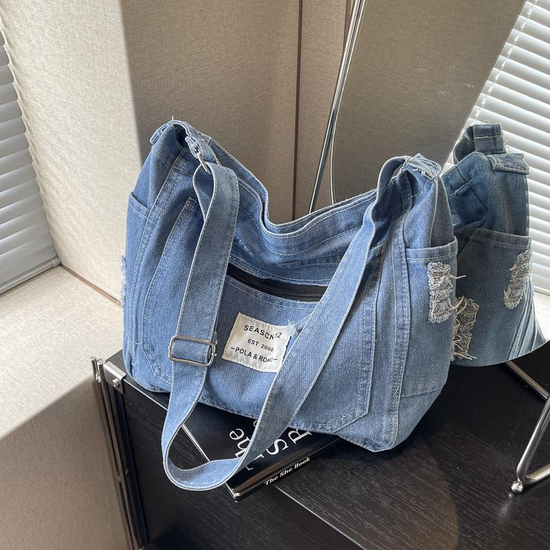 Kuluosidi Grote capaciteit denim tas dames schoudertas crossbody tas messenger bag lichtblauwe kleur