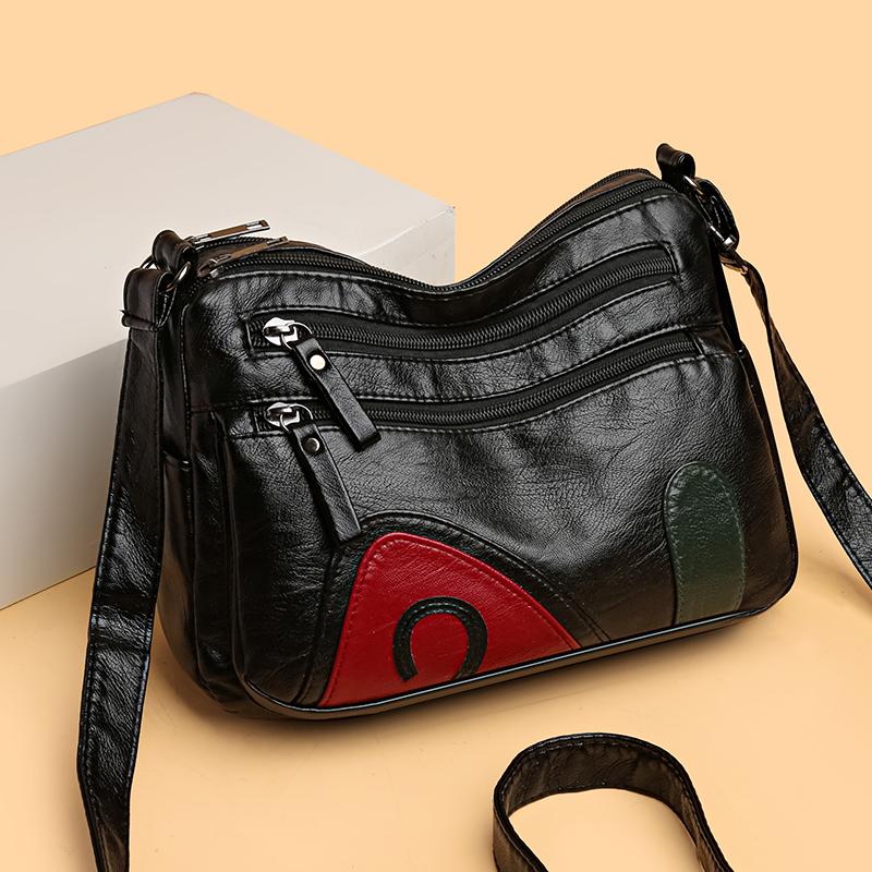 Kuluosidi Crossbodytas voor dames, grote capaciteit, zachte leren moedertas, schoudertas met kleurcontrast, tas voor mobiele telefoon, tas met meerdere zakken 30-511