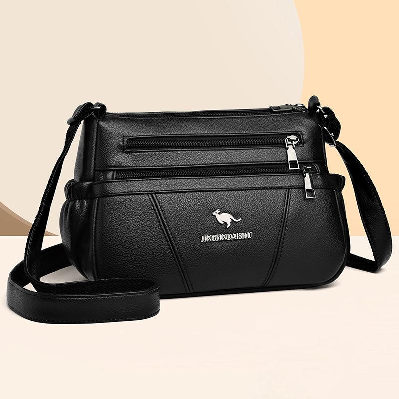Kuluosidi Vrouwen zachte leren grote capaciteit tas middelbare leeftijd moeders tas meerlaagse schouder crossbody tas mobiele telefoon tas kleine vierkante tas zwart