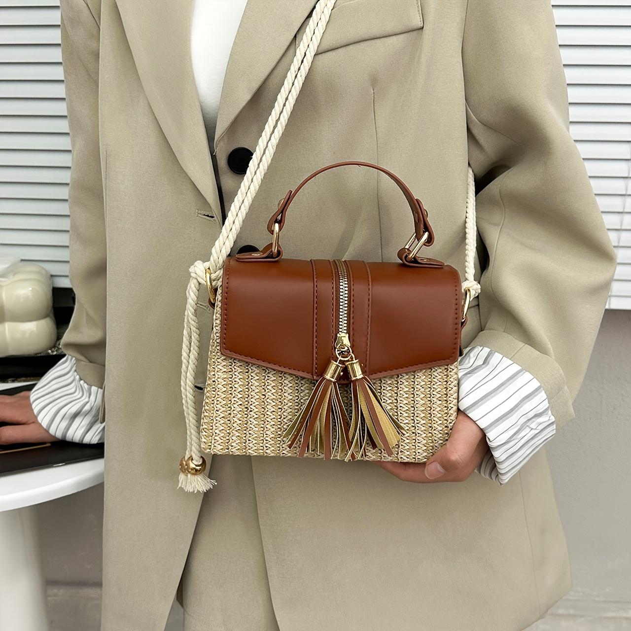 Your favorite bag Chique Boho Geweven Schoudertas | PU Leer En Stro Crossbody Portemonnee Met Kwastjes Accenten | Trendy Zomer Strandtas | Veelzijdige Kleine Geldzak zwart