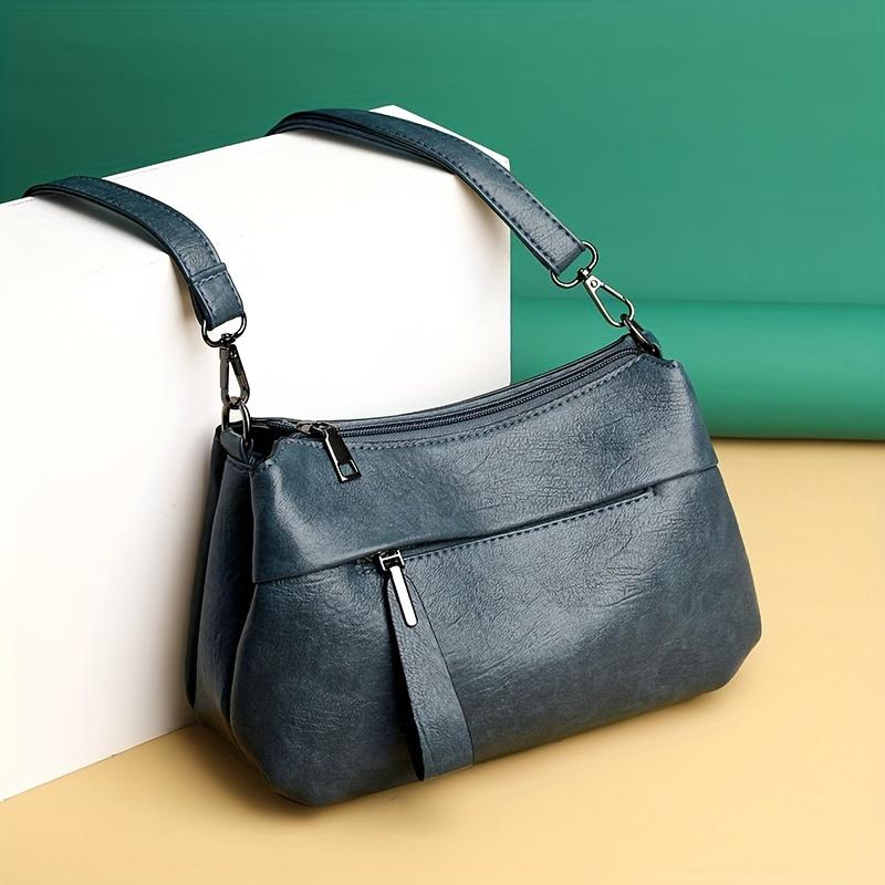 Your favorite bag Retro effenkleurige koerierstas, zachte PU-leren schoudertas, meerlaagse portemonnee voor dagelijks gebruik voor dames zwart