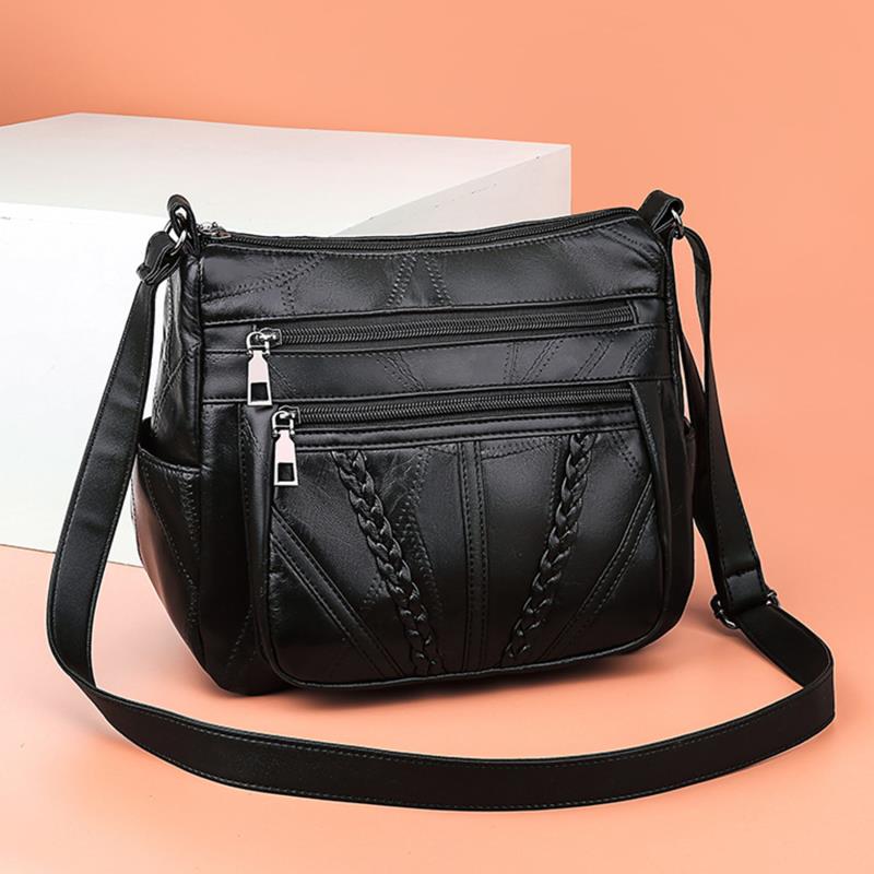 Leather bag Nieuwe Casual Vrouwelijke Tas Effen Kleur Dames Crossbody Tas Zachte Pu Lederen Schouder Hoge Kwaliteit Multi-Pocket Schoudertas