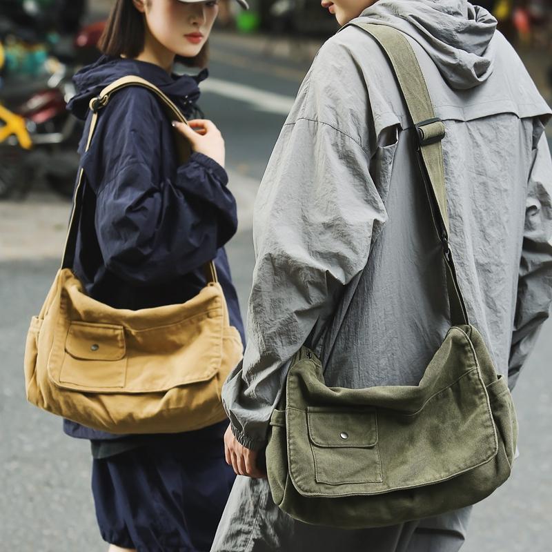 Kuluosidi Canvas tas Heren schoudertas Crossbody tas Student schoolboek tas Effen kleur Dames Messenger tas groen