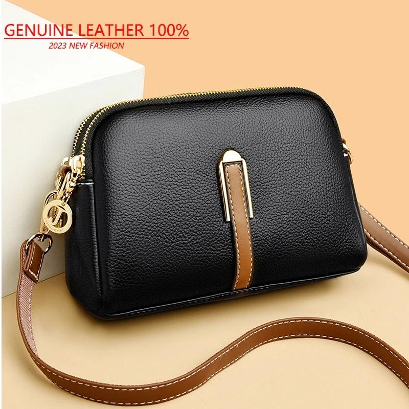 Mango Event 100% Echt Lederen Schoudertas Dames Handtas Designer Koeienhuid Flap Tas Luxe Dames Messenger Bags Crossbody Tassen Voor Vrouwen zwart