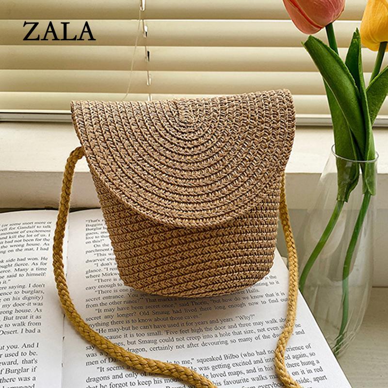 ZALA Bag Nieuwe kleine frisse handtas Franse stro geweven tas schoudertas Sen-serie tas Pastorale crossbody tas zomertas 12x7x16cm beige