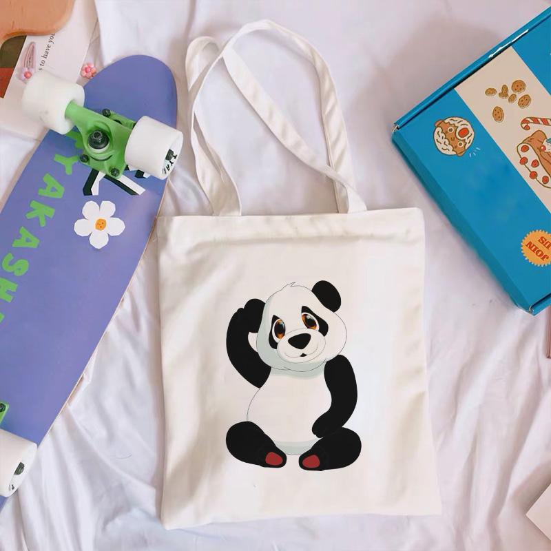 Aidegou27 Panda Cartoon China Schattige Nationale Schat Schouder Canvas Tassen Harajuku Casual Crossbody Tas Grote Handtas Straat Vrouwen Tas Portemonnee 24*26cm