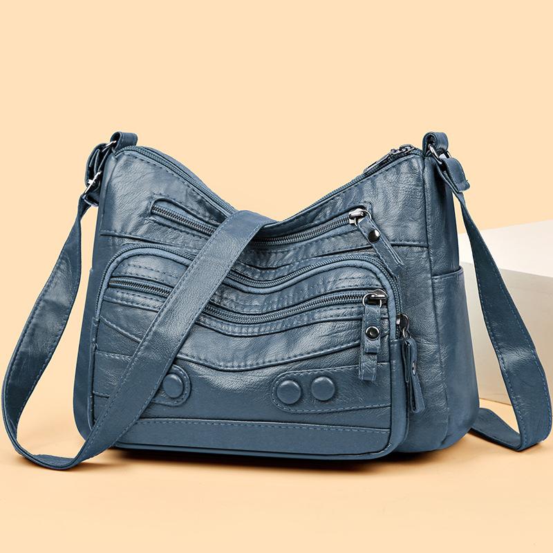 Kuluosidi Middelbare leeftijd en oudere tas Dames zachte leren schoudertas Grote capaciteit schouder crossbody tas Moeders tas blauw
