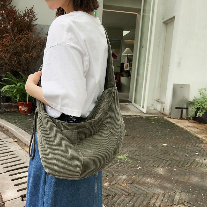 Kuluosidi Lichtgewicht Corduroy Tas Effen Kleur Dames Schoudertas Reis Crossbody Tas zwart