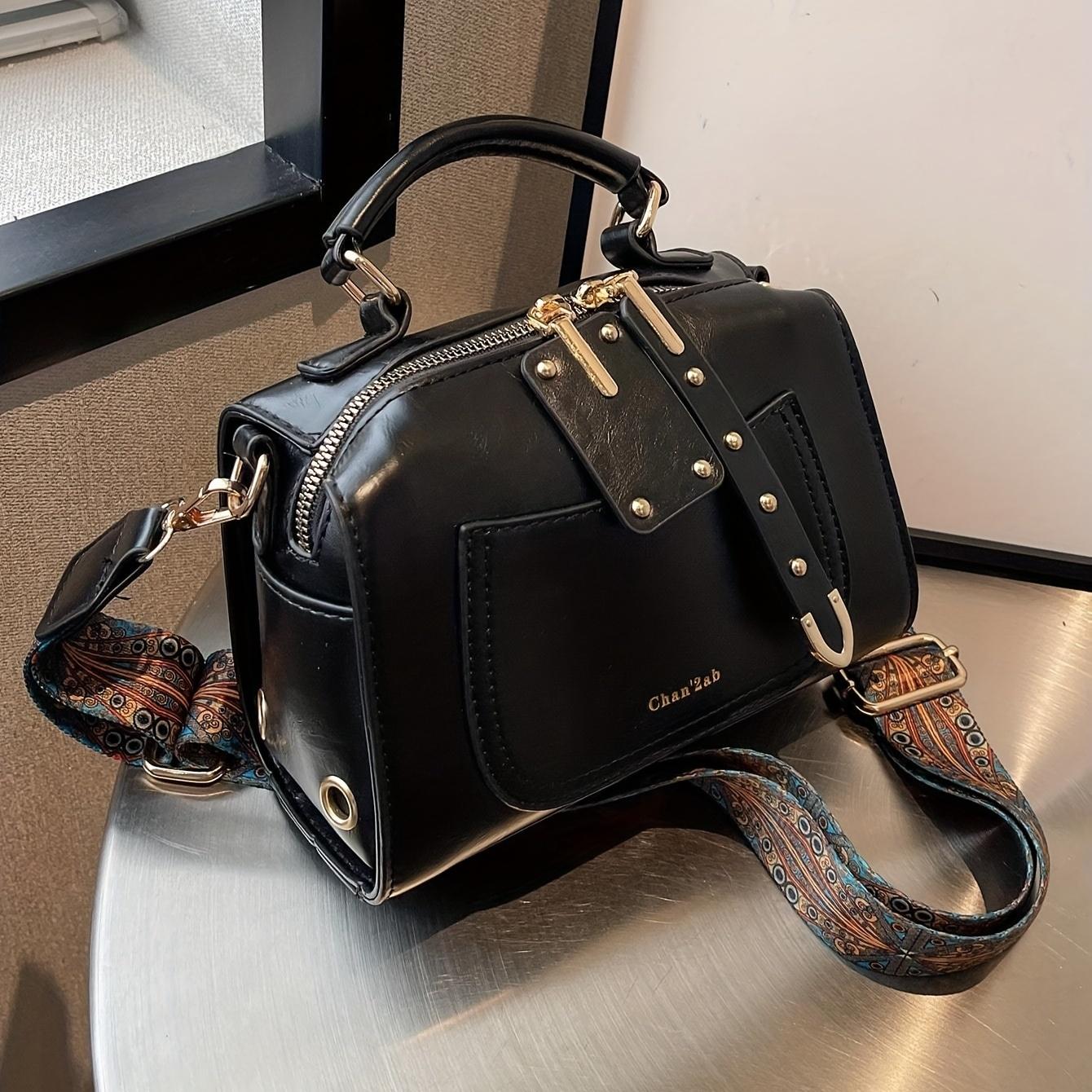 Your favorite bag Retro Kleine Vierkante Crossbody Tas - Etnische Boheemse Top Handvat Tas, Klassieke Dames Handtas Met Brede Band zwart