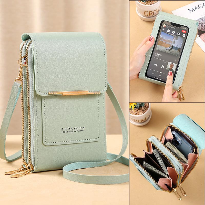 Leather bag Vrouwen Crossbody Schoudertassen Portefeuilles Touchscreen Mobiele Telefoon Portemonnee Zachte lederen band Handtas voor Vrouwelijke Luxe Messenger Bags