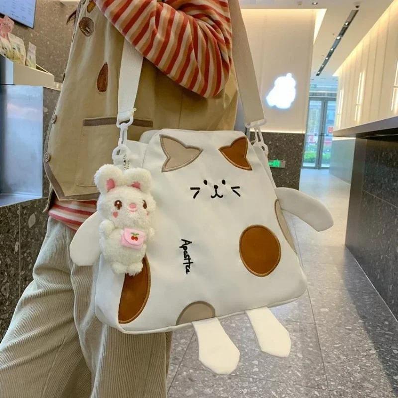 Leather bag Schattige kattenvorm crossbodytas Kawaii dames nylon messengertas grote capaciteit school schoudertas voor tienermeisjes handtassen without doll