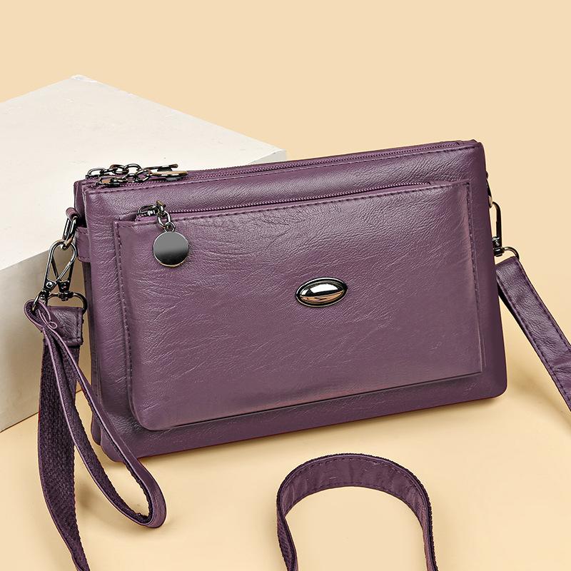 Kuluosidi Zachte leren tas Dames schoudertas Crossbody tas Multi-Layer Grote capaciteit Middelbare leeftijd moeder tas zwart