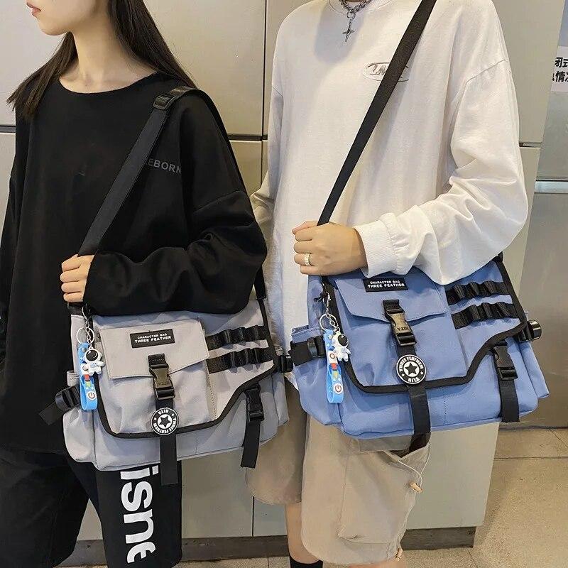 Enjoytime H Canvas Crossbody Tassen Voor Vrouwen Nylon Mannen Postman Student Schouder Messenger Bag Grote Satchel Mode Boekentas Grote Handtassen Only one bag zwart