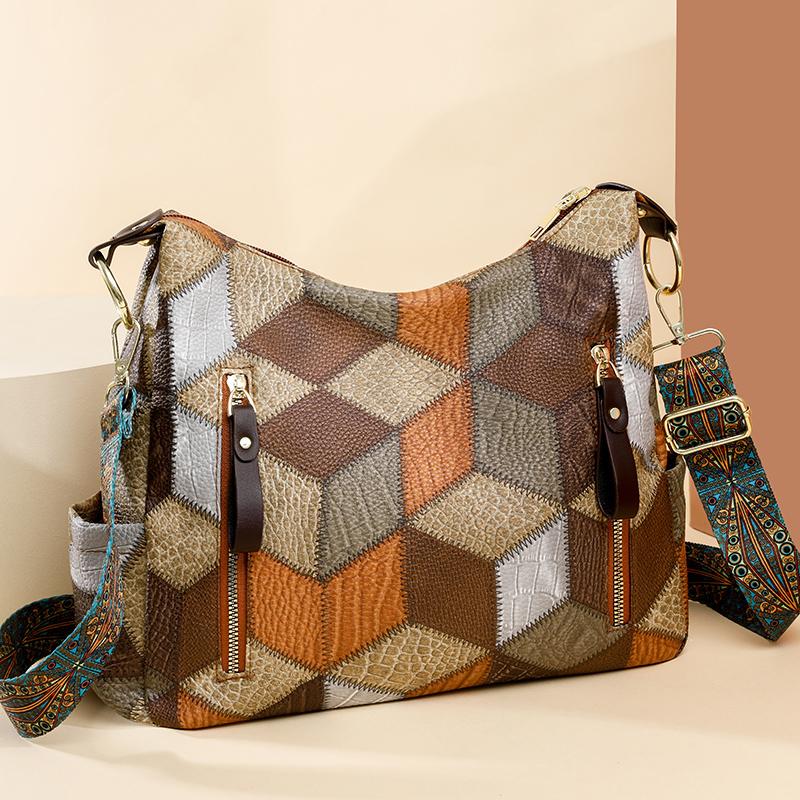 KULUOSIDI BAG Damestas Zacht leren multi-pocket crossbody tas Vintage schoudertas blauw