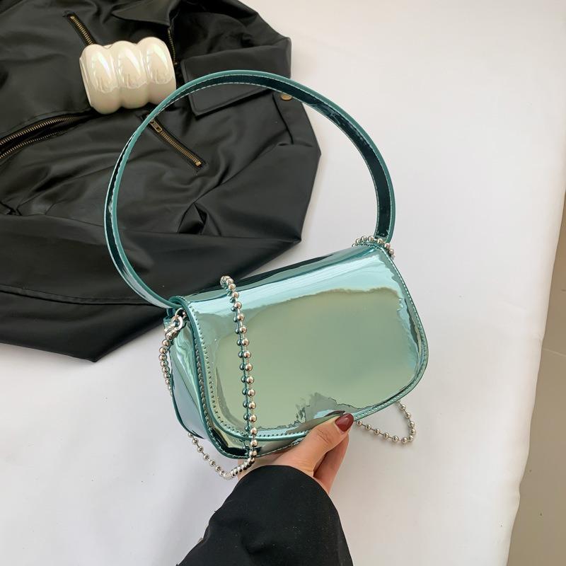 JINBAOSEN BAG Lakleren Modieuze Spiegel Effen Kleur Trend Okseltas Damestas 2024 Nieuwe Westerse Stijl Ketting Enkele Schouder Crossbody Buitenlandse Handel