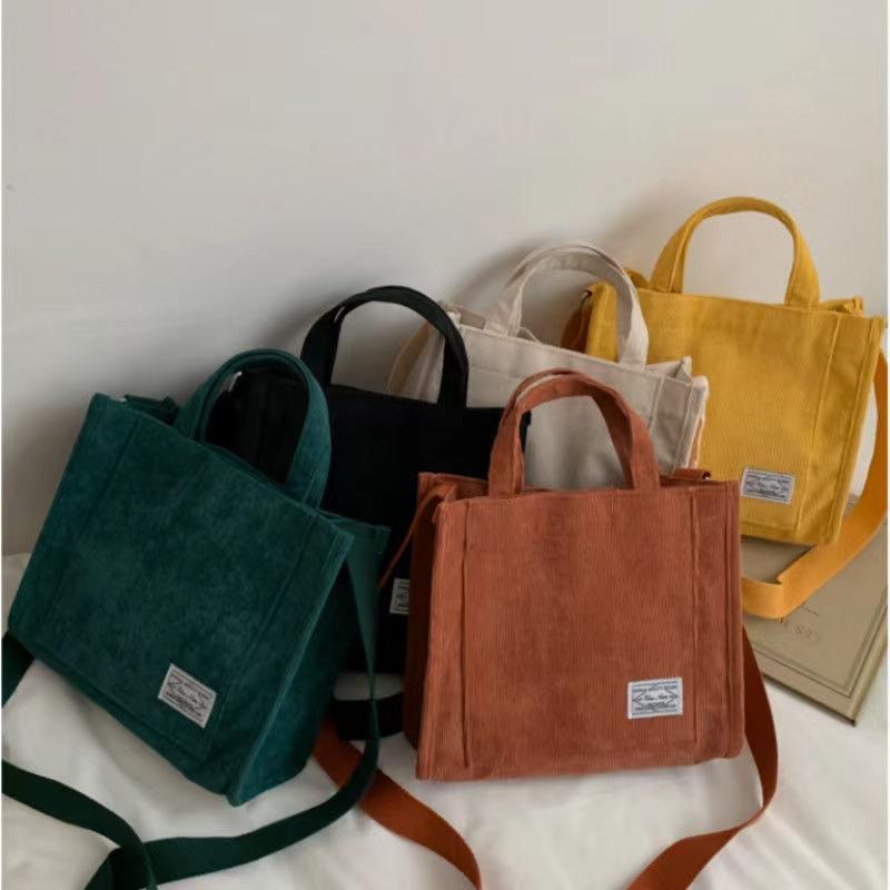 MOJOTO Vrouwen Corduroy Rits Schoudertas Kleine Katoenen Canvas Handtas Casual Tote Vrouwelijke Eco Crossbody Tas Vintage Messenger Bags wit