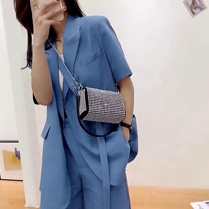 YOUHUAGUO Luxe Bright Diamond Schoudertas Dames PU Leren Crossbody Tas Mode Kettingen Messenger Handtas Elegante Okseltas 18*9*12cm wit