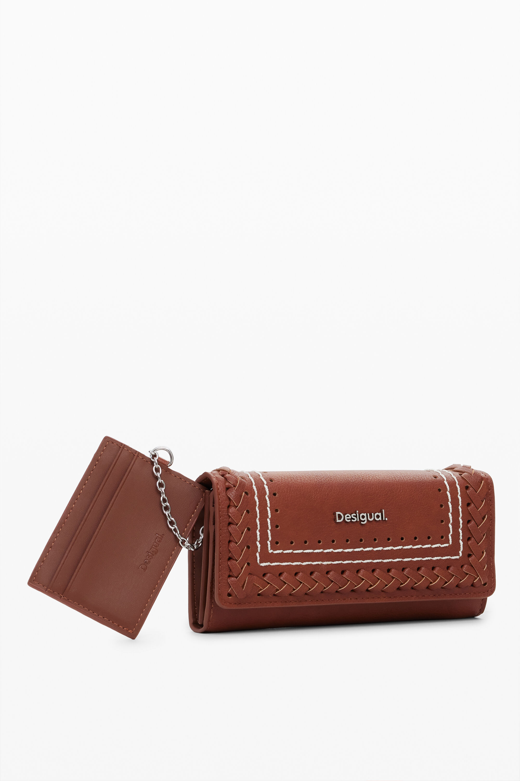 Desigual Gevlochten portemonnee met stiksels - BROWN