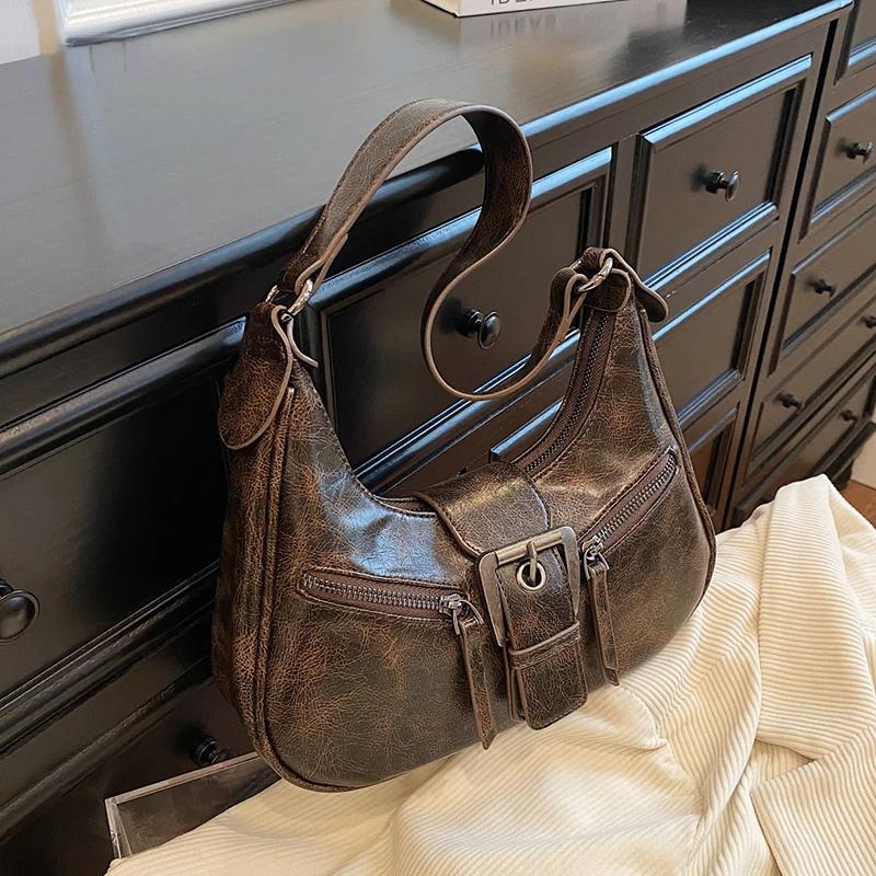 RUWB BAGS Retro Riem Ontwerp PU Lederen Schoudertassen voor Vrouwen 2024 Lente Kleine Vintage Vrouwelijke Onderarm Crossbody Tas Handtassen koffie