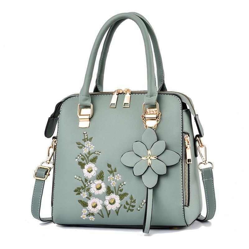 HUANZI BAG Nieuwe mode geborduurde handtas Eenvoudige schoudertas van middelbare leeftijd 24x13x24cm zwart