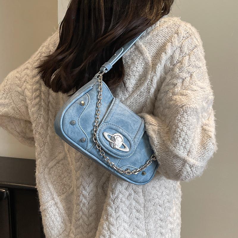 RUWB BAGS Kleine PU leren crossbody tassen voor vrouwen 2024 Winter CHAIN Okseltas Handtassen en portemonnees Mode schoudertas blauw
