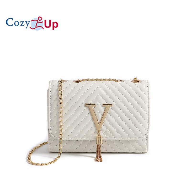 Cozy Up Bags Cozy Up Damestas Enkele Schouder Gestreepte Geborduurde Kwast Decoratie Crossbody Tas wit