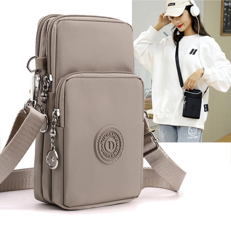 RUWB BAGS Nieuwe Vrouwen Mobiele Telefoon Tas Nylon Mobiele Telefoon Tas Munt Portemonnee Riem Schoudertas Kleine Crossbody Tassen voor Vrouwen Portemonnee Reistas wijnrode kleur