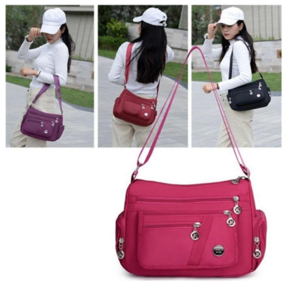 LinsooMee New Travel Women Cross Body Bags Hand bag Ladies Multi Pocket Shoulder Bag rozerode kleur