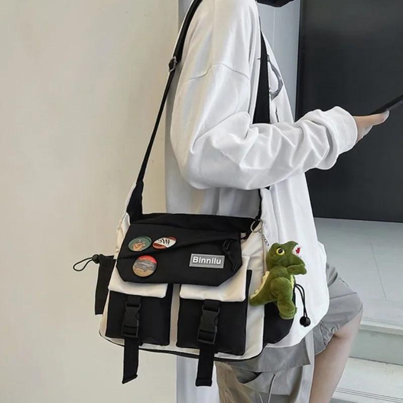Leather bag Harajuku Heren Nylon Crossbody Tassen voor Vrouwen Messenger Bag Meisjes Schoolboeken Tassen Jeugd Canvas Handtassen Schoudertas