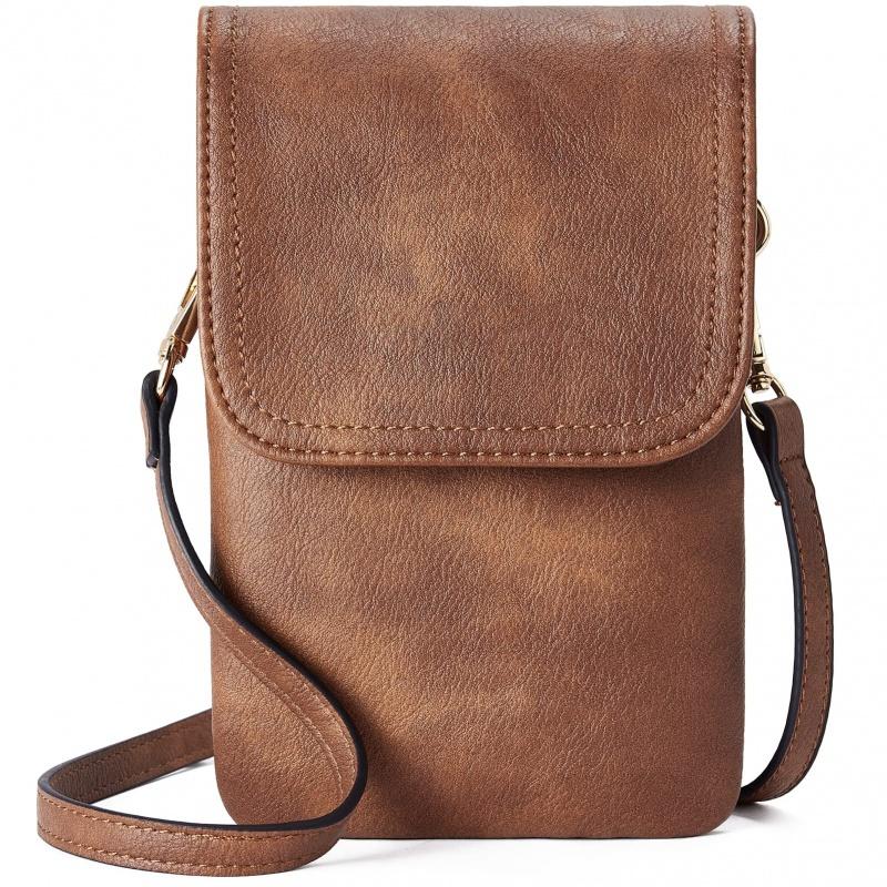 RUWB BAGS Veganistisch leren kleine crossbodytassen voor vrouwen Designer mobiele telefoon tas Dames portemonnee portemonnees met verstelbare band kameel