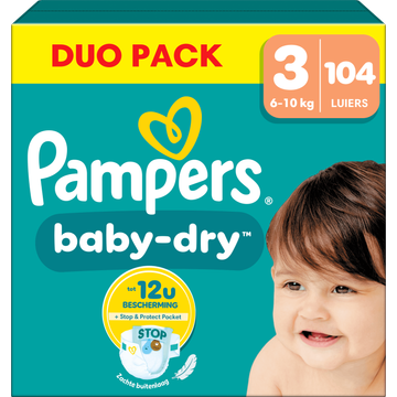 Pampers ampers BabyDry Maat 3, 104 Luiers bij Jumbo
