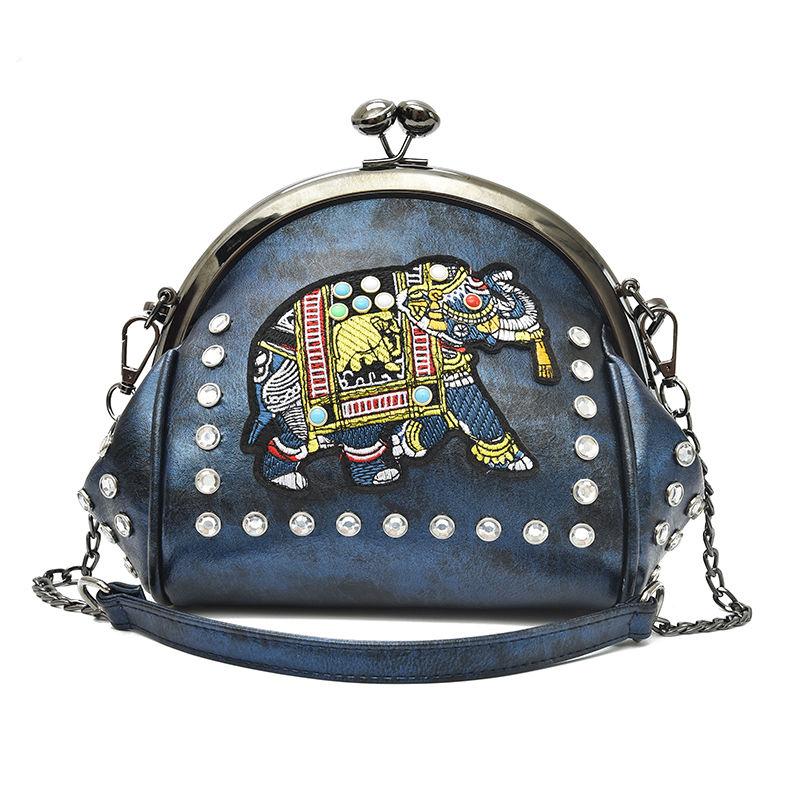 RUWB BAGS Borduren Olifant Zakslot Shell Tassen PU Lederen Ketting Dames Schouder Crossbody Tas Insert Diamanten Dameshandtassen wit