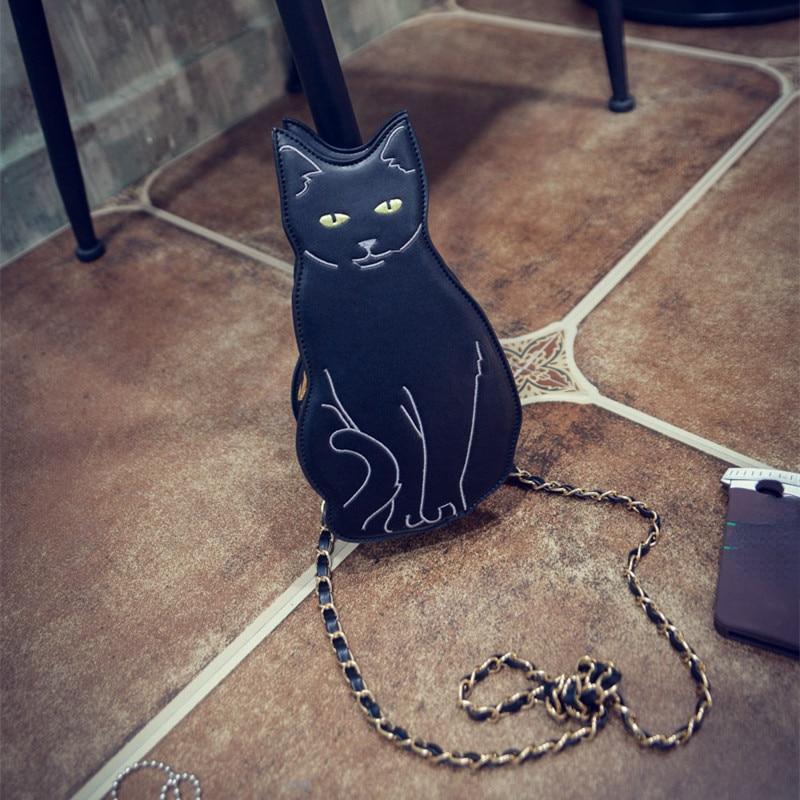 RUWB BAGS BLACK CAT NIEUWIGHEID CROSSBODY KETTINGTAS - Vrouwenmeisje 2024 Straatmode Dier Kitten Schattig Cool Uniek Leuk Cross Body Handtas zwart