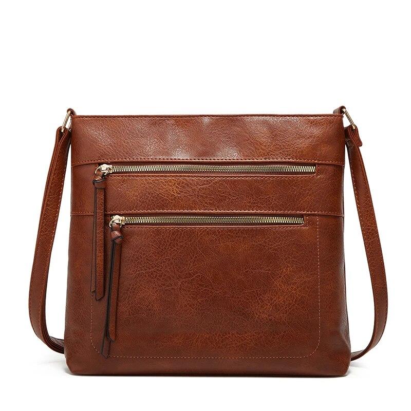 RUWB BAGS Nieuwe Vrouwen Portemonnees en Handtassen Zijtas voor Dames Retro Schoudertas Zacht Leer Crossbody Tas Multi-pocket Telefoontas bruin