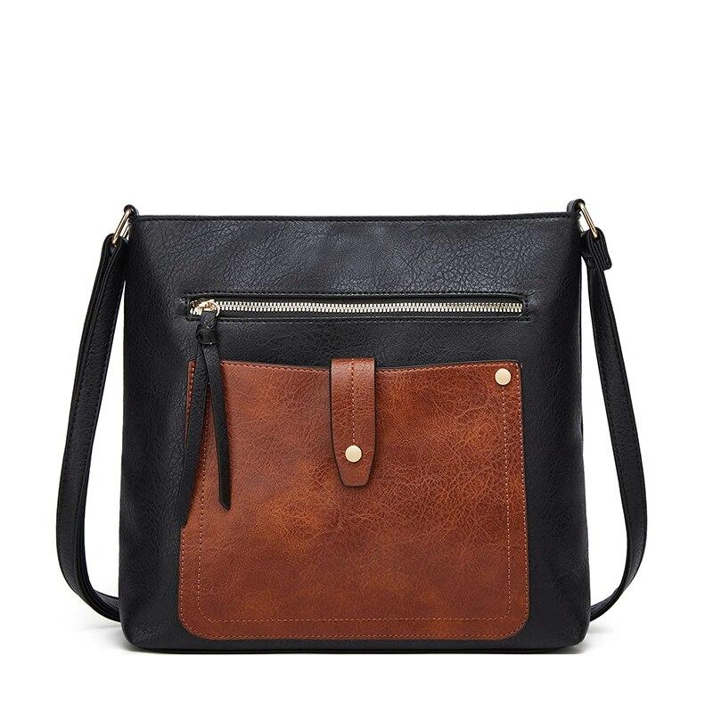 RUWB BAGS 2024 Nieuwe Vrouwen Bucket Bag Retro Schoudertas voor Vrouwen Hoge Kwaliteit PU Leer Eenvoudige Handtas Multi-pocket Messenger Mini Telefoontas bruin/zwart