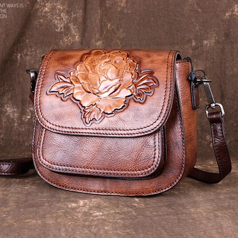 RUWB BAGS Hoge kwaliteit vrouw vintage sling messenger schoudertassen vrouwelijke vrijetijdsbesteding kleine reliëf dames lederen bloementas zwart