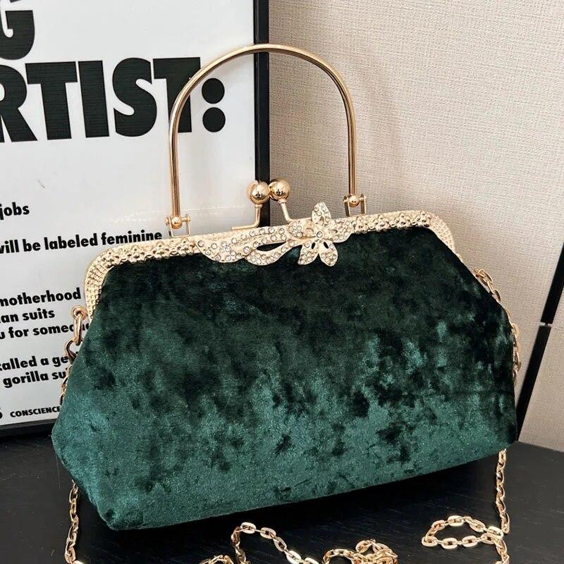 RUWB BAGS Luxe Vrouwelijke Fluwelen Messenger Bags Vintage Vrouwen Ruitvormige Rooster Avond Clutch Bruiloft Bruid Flock Portemonnee En Handtassen groen
