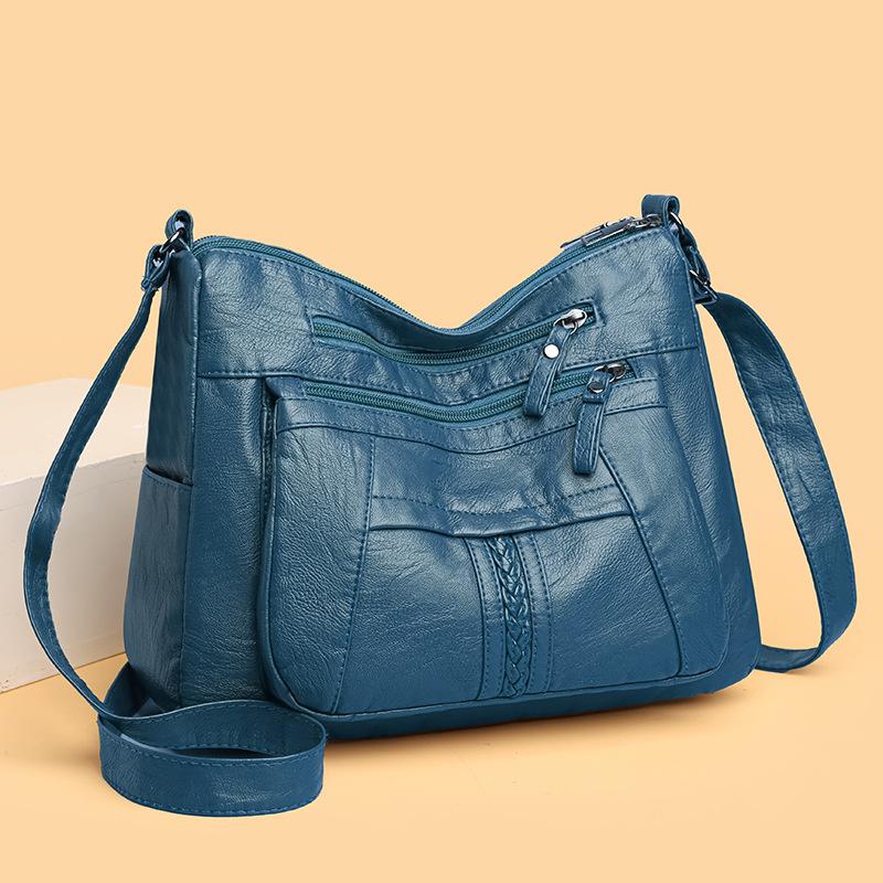 Kuluosidi Zachte leren dubbellaagse kleine tas Moedertas Dames Grote capaciteit Schouder Crossbody Tas zwart