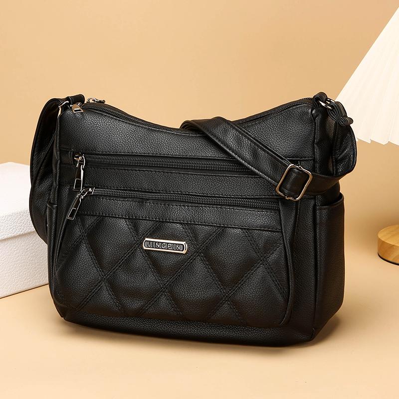 Kuluosidi Middelbare moeder tas Grote capaciteit schoudertas Zachte leren diamant tas Dames crossbody tas zwart