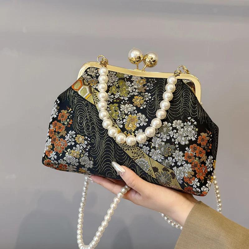 RUWB BAGS Chinese stijl kleine borduurwerk schoudertassen voor vrouwen 2024 Winter luxe handtassen kwaliteit kralen avond crossbody tas rood