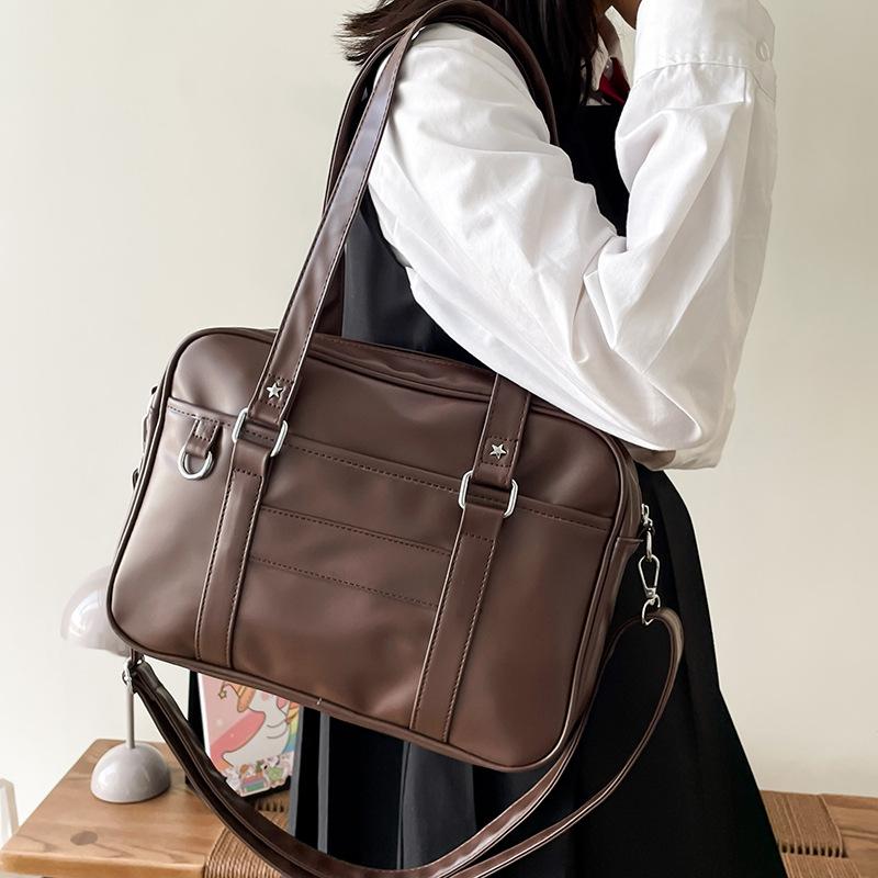 Mango Event Japanse Preppy Stijl Schoudertas Vrouwen PU Leer JK Uniform Tas Meisjes Handtassen Pure Kleur Crossbody Tassen Itabag Tote Bolso donkerbruine kleur