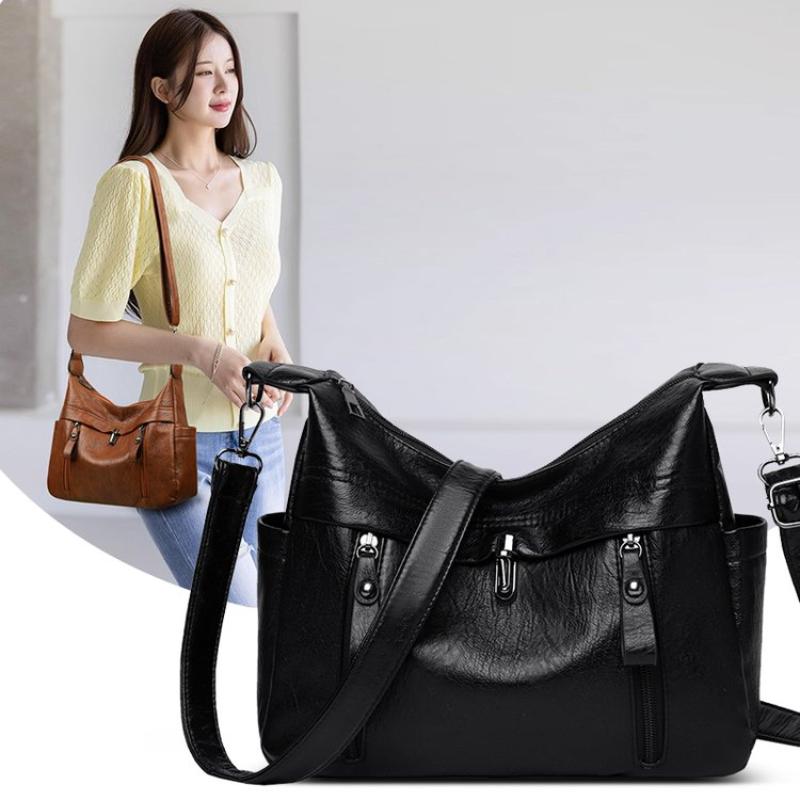 RUWB BAGS 2024 Winter Nieuwe Middelbare Vrouwen Tas Lichtgewicht Meerlaagse Grote Capaciteit Moeder's Schoudertas Ouderen Slot Crossbody Tassen zwart