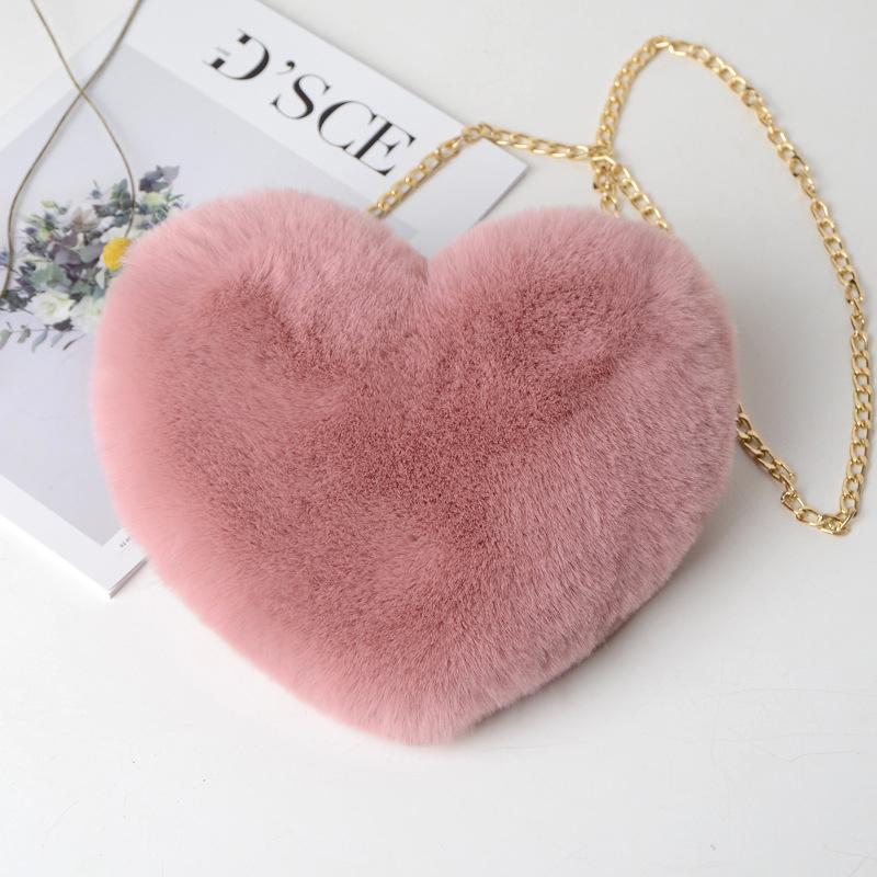 Mango Event Mode Dames Hartvormige Handtassen Schattige Kunstbont Crossbody Tassen Dame Zachte Pluche Ketting Schoudertas Shopper Totes rood