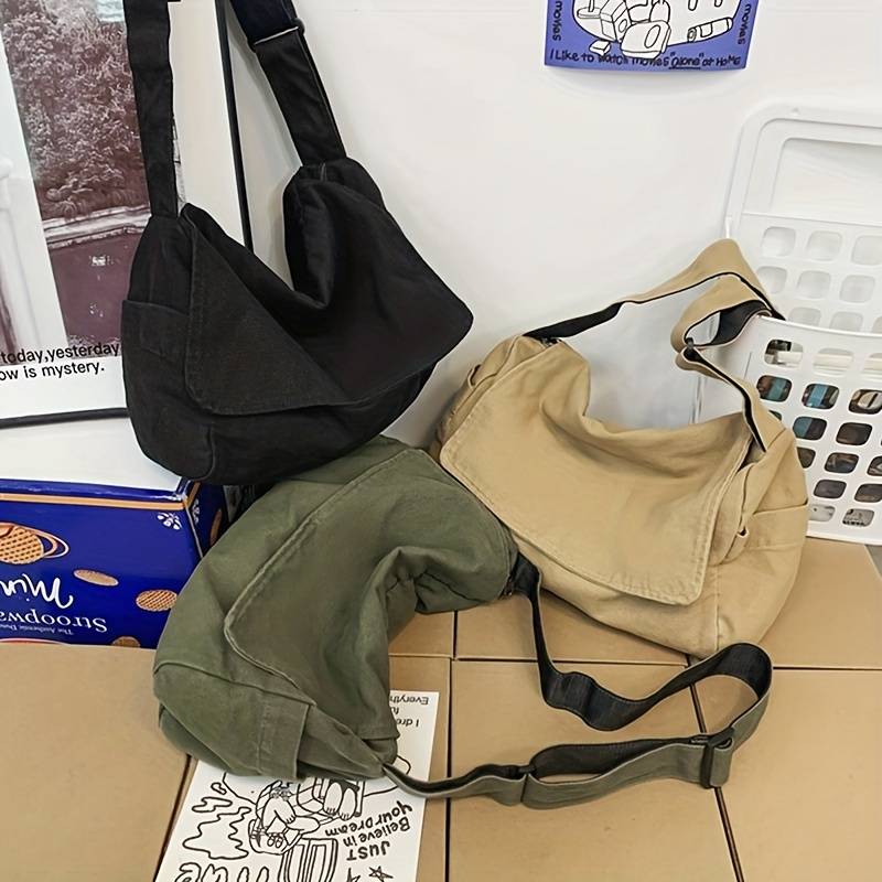 MILU Vrouwen Messenger Bag Vintage Handtas Canvas Tiener Schouder Tote Tassen Casual Handtas Crossbody Handtassen One Size donkergroene kleur