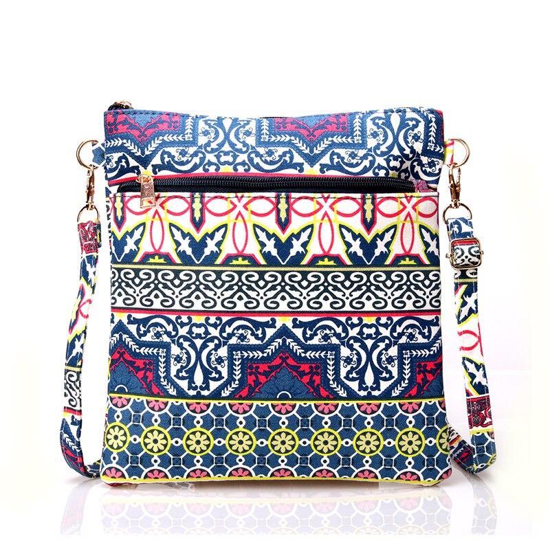 RUWB BAGS Vrouwelijke casual print bloemen canvas schoudertas dames kleine crossbody tassen voor dames flap clutch portemonnee blauw