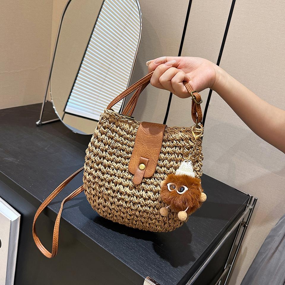 RUWB BAGS Zomer Stro Tas Voor Vrouwen Mode Halve Cirkel Crossbody Tassen Rotan Handgemaakte Messenger Handtas Reis Strandtassen Tote beige