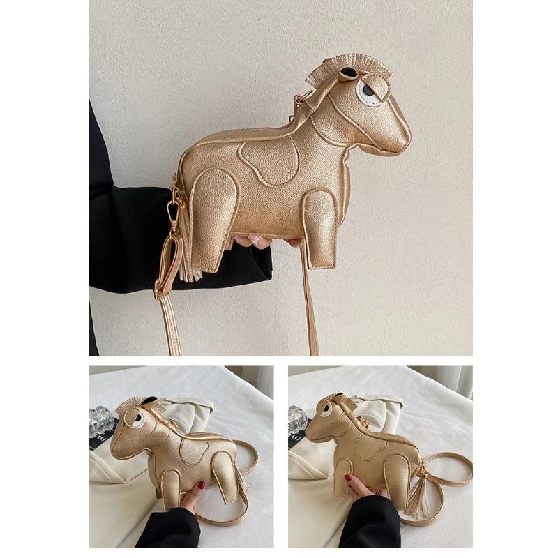 Leather bag Schoudertas voor vrouwen PU Depressed Horse Dames Schoudertas Schattige Dieren Crossbody Tas Rood Zwart Roze