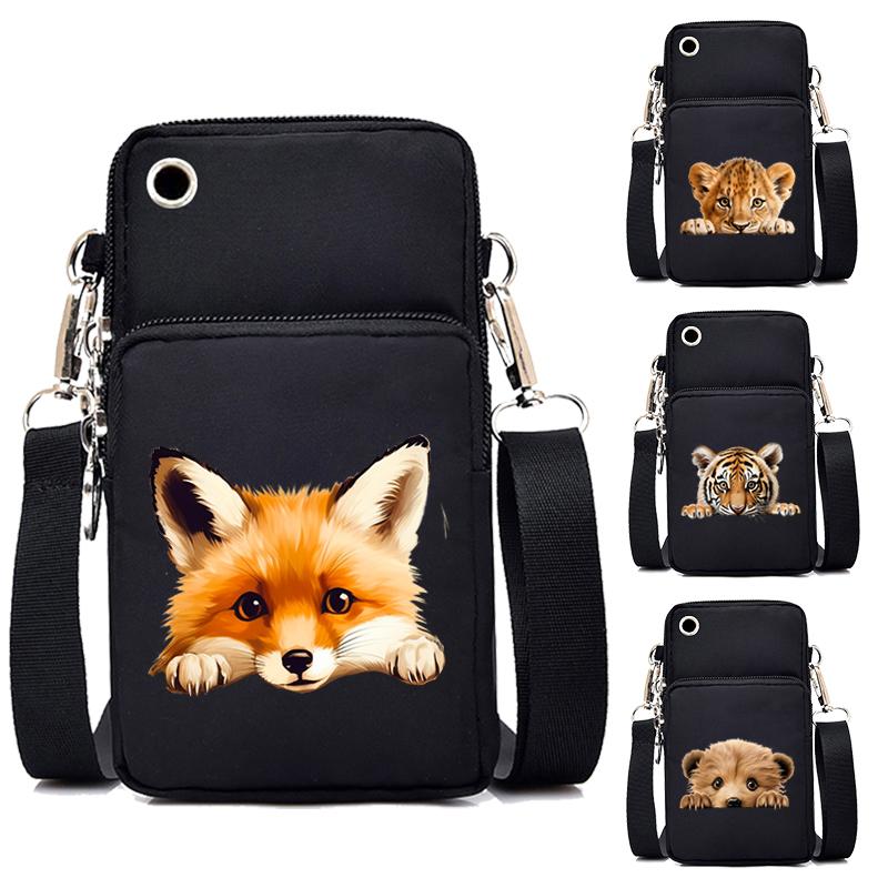 Leather bag Aquarel Dier Vrouwen Mini Mobiele Telefoon Tas Schattige Vos Leeuw Panda Cartoon Serie Tiener Schoudertas Vrouwen Kleine Crossbody Tassen